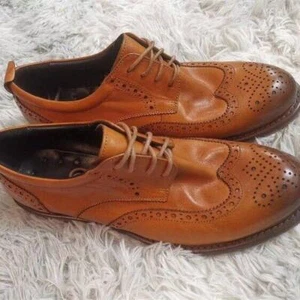 Scarpe eleganti uomo stringate vera pelle brogue intagliate punta ala stile retrò americano - Foto 1 di 16