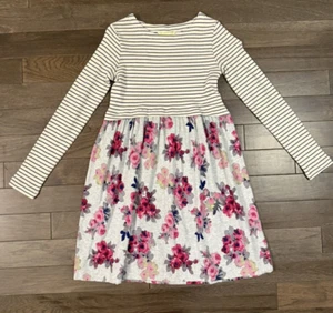 Girl’s JOULES Striped Floral Long Sleeve Dress Size 9-10 Yrs - Picture 1 of 4