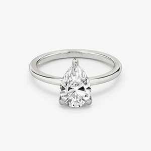 1 Ct Pear Cut Lab Grown Diamond Hidden Halo Engagement Ring 14k White Gold - Picture 1 of 5