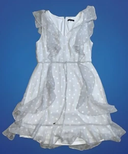 Tommy Hilfiger Dress Women's 12 Gray Polka Dot Fit N Flare Ruffles Lined - Picture 1 of 21