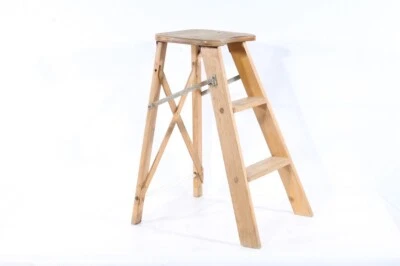 Ancienne Petite Échelle En Bois Escabeau Tabouret Pliant Rare - Photo 1/4