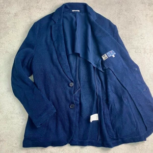 BLUE BLUE JAPAN Linen Blazer Jacket L Navy 100% Waffle Weave Stretch Summer - Picture 1 of 10