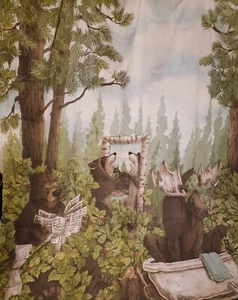 Bear Moose Racoon Bathroom Shower Curtain Matching Valance 2 Hand Towels Unique - Picture 1 of 21