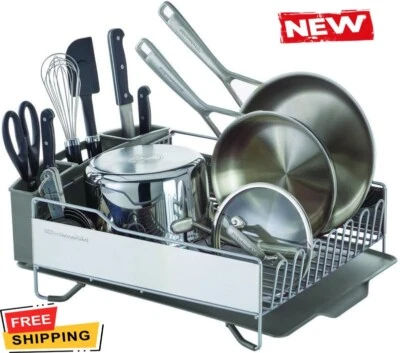 Estante de secado de platos de acero inoxidable para mostrador de cocina, gran capacidad... Foto 1 de 4