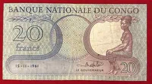 Congo Democratic Republic 20 Francs 1961 P-4a RARE - VF - Picture 1 of 2