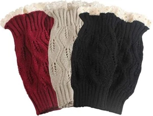 3 Pair Womens Boots Topper Socks Winter Warmers Lace Crochet Knitted Boot Cuffs - Picture 1 of 7