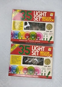 2 VINTAGE CHRISTMAS TREE STRING 35 LIGHTS CLEAR FLOWER REFLECTORS IN BOX - Picture 1 of 6