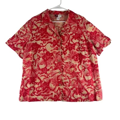 Vintage Jennifer Moore 100% Linen Button Up Women's 2X Plus Resort Floral Print - Image 1 of 4