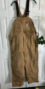 Vtg Carhartt Bib Overalls Mens 40x32 Insulated Double Knee Brown Union Made USA - Picture 1 of 3