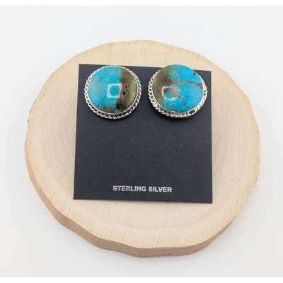 Genuine Navajo Men's Cuff Links Sterling Silver Kingman Turquoise Stone - Image 1 of 4