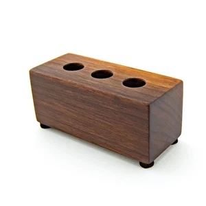 Walnut Triple Pen Holder Stand Wooden Block Artisan Handcrafted Wood Large Holes - Picture 1 of 8