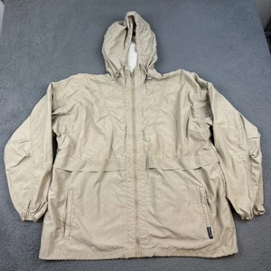 Members Only Jacket Mens XL Tan Hooded Full Zip Windbreaker Mesh Lined Nylon - Picture 1 of 10