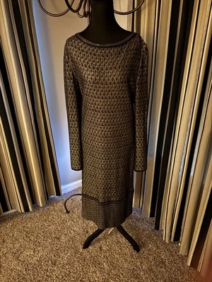 Vestido de noite St. John tamanho 16 malha cintilante preto dourado tweed vestido de festa  - Imagem 1 de 4