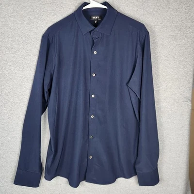 DKNY Men’s Long Sleeve Stretch Cotton Button Down Shirt Size M NAVY NICE Egypt  - Image 1 of 4