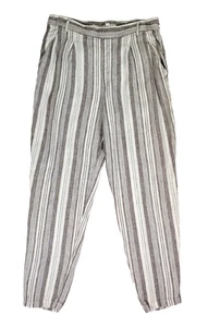 Garnet Hill Pants Linen 4 Pleated Front Elastic Back Tapered Brown Ivory Striped - Bild 1 von 4