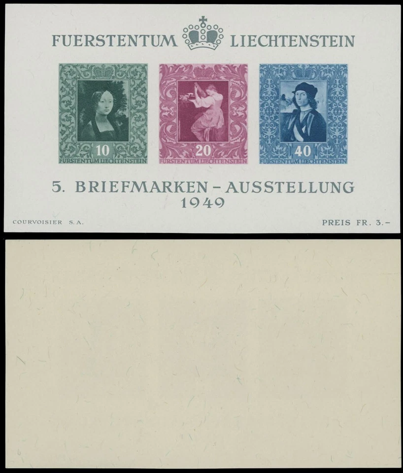 1949, LIECHTENSTEIN, PAINTINGS, 5TH PHILATELIC EXHIBITION, S. SHEET, NH, SC.#238 - Image 1 of 1