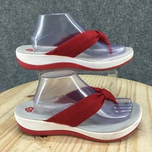 Clarks Sandals Womens 11 Arla Glison Thong Red Slip On Comfort Wedge Heels 15906 - Picture 1 of 16