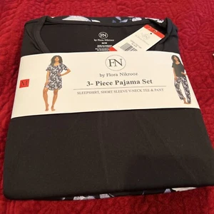 Flora Nikrooz 3-piece PJ Set Sleepshirt, V Neck Tee, & Pant Size Medium - Picture 1 of 4
