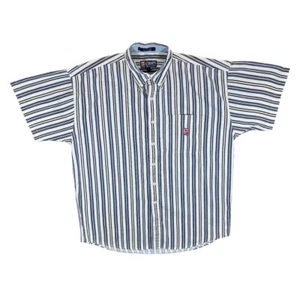Vintage Chaps Ralph Lauren Striped Short Sleeve Button-Up Cotton Shirt Large XL - Picture 1 of 5