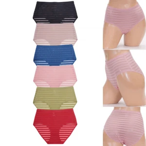 12 pack Women's Basic Stretch Sexy Color Assorted Striped Sheer Panty Underwear - Picture 1 of 11