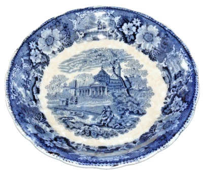 Antique W. Adams Flow Blue Venetian Scenery 8 3/4" Bowl - Image 1 of 4
