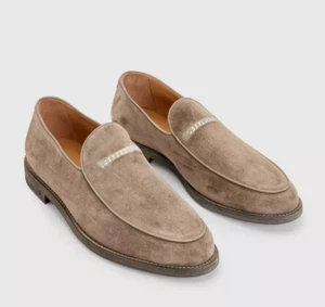 $698 New John Varvatos Collection Antwerp Chain-Inlay Suede Loafer Shoes 9.5 - Picture 1 of 12