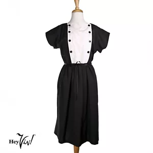 Vestido negro Murray Meisner vintage años 70 con cintura elástica frontal blanca talla L -Hey Viv - Imagen 1 de 7
