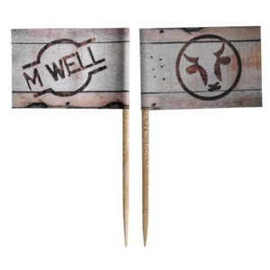 200x Flag Picks 65mm "M Well" Steak Marker One Tree Toothpick Skewer Bamboo - Picture 1 of 2