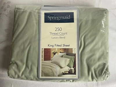 Sábana Ajustable Springmaid King Verde Salvia Mezcla Algodón 250 TC Hecha en EE. UU. Foto 1 de 4