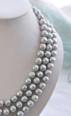 Genuino Natural 8-9mm Mar del Sur Gris Barroco Perla Collar Largo 36/50/70/100" Foto 1 de 4