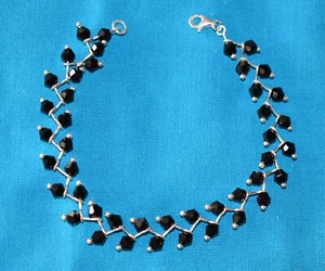 Pulsera de Plata de Ley con Piedra de Cristal NEGRO 925 NUEVO - Imagen 1 de 6