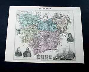 L'EURE (27) CARTE DEPARTEMENTALE FRANCE XIXe Ed. MIGEON 25x31 - Imagen 1 de 1