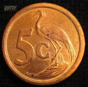 SUDAFRICA, 5 CENTAVOS 1995, GRÚA AZUL, SIN CIRCULAR. - Imagen 1 de 2