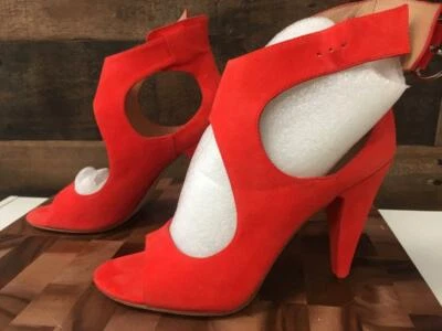 SIGERSON MORRISON Red Cut Out Sandal High Heels Leather Shoes 8 RARE $350 Coral - Image 1 of 4