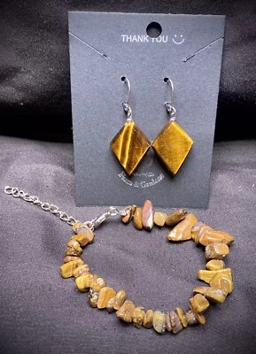 Juego de pulsera de pendientes ojo de tigre Foto 1 de 3