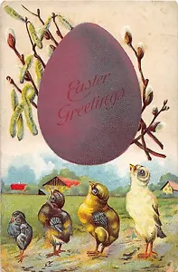 Postal navideña C36/Saludos de Pascua 1909 púrpuras huevo pollitos 25 - Imagen 1 de 2