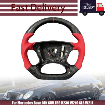 Красный руль из углеродного волокна подходит для Mercedes Benz CLK G55 E55 R230 W219 GLS W211 - Изображение 1 из 4
