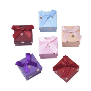 24PCS Cardboard Ring Earring Boxes 4.2x4.2x2.9cm Square with Bowknot Lids - Picture 1 of 4