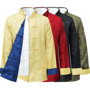 Mens Traditional Chinese Tang Suit Coat Reversible Jacket Martial Arts Uniform - Picture 1 of 12