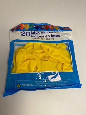 "Paquete de 20 globos de látex amarillos de 12"" nuevo con etiquetas" Foto 1 de 3