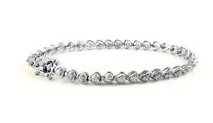 18K White Gold Plated 3MM CZ Heart Cut Tennis Bracelet For Women - 7.5" - Picture 1 of 3