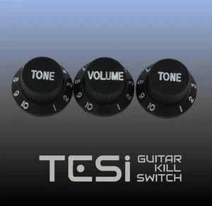 Tesi Stratocaster Knob Set - Black, White Ink - Picture 1 of 1