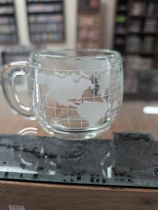 Vintage 1970's Nestle Clear Etched Frosted Glass Globe World Cup Mug 6oz! - Picture 1 of 6
