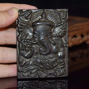 Colgante Dios Elefante Ganesha Cultura Hongshan Tallado Meteorito Coleccionable - Imagen 1 de 9