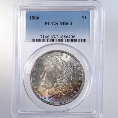 Morgan 1886 $1 Certificado PCGS MS63 Colorido Tonificado Sección En Anverso Foto 1 de 2