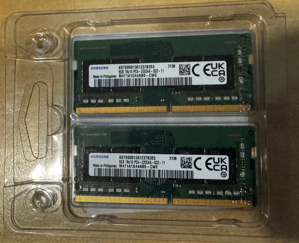 Samsung 2x8GB PC4-3200AA DDR4-3200 SODIMM Memory M471A1G44AB0-CWE - Image 1 of 1