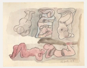 Ed Dukkers (1923-1996) - 1973 dibujo de grafito, figuras para dormir - Imagen 1 de 3