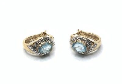 ROSS SIMONS STERLING 925 GOLD PLATED BLUE TOPAZ 1 DIAMOND ACCENT EARRINGS - Image 1 of 4
