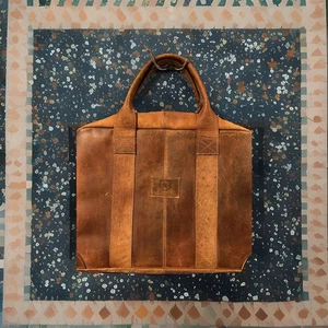 Aaron Leather Goods  Messenger Bag Men’s Brown Leather Canvas Laptop/Office/File - Picture 1 of 12