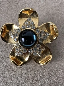 Vintage Napier Blumen Brosche goldfarben blau Cabochon Strass Anstecknadel Nachlassverkauf - Bild 1 von 13